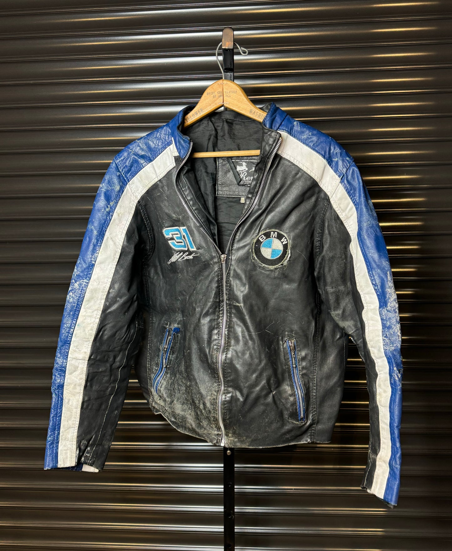 Vintage BMW Distressed Leather Racing Jacket