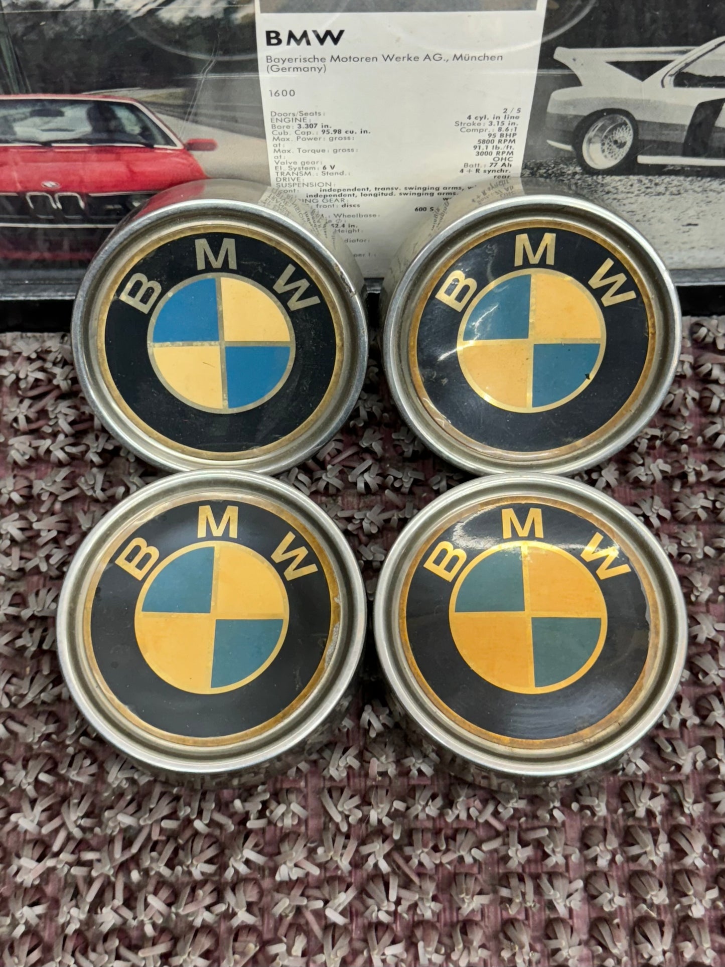 BMW Vintage Wheel Hub Cap Emblem Cover Set of 4