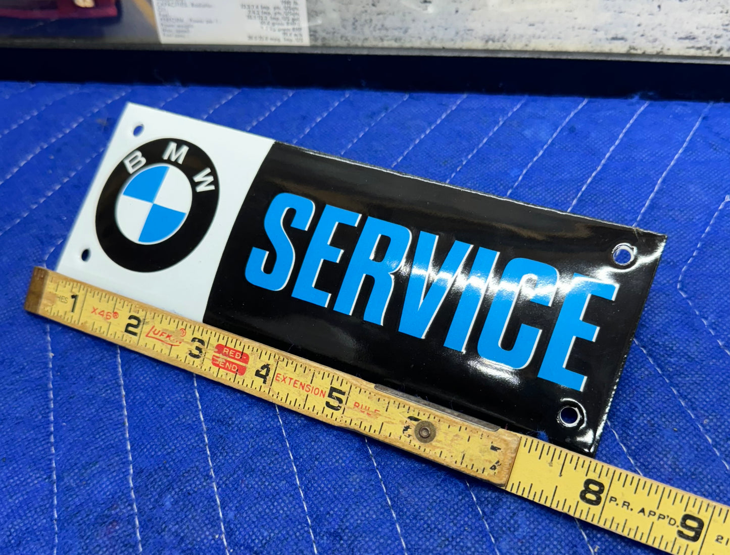 Vintage BMW Service Advertising Sign Die Cut Heavy Metal Porcelain
