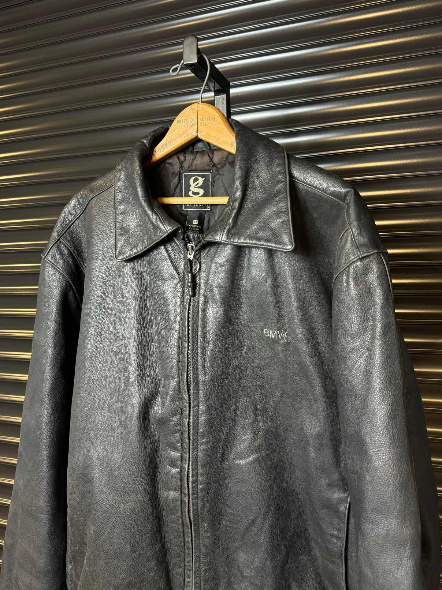 Vintage Embroidered Logo Leather Jacket - XL
