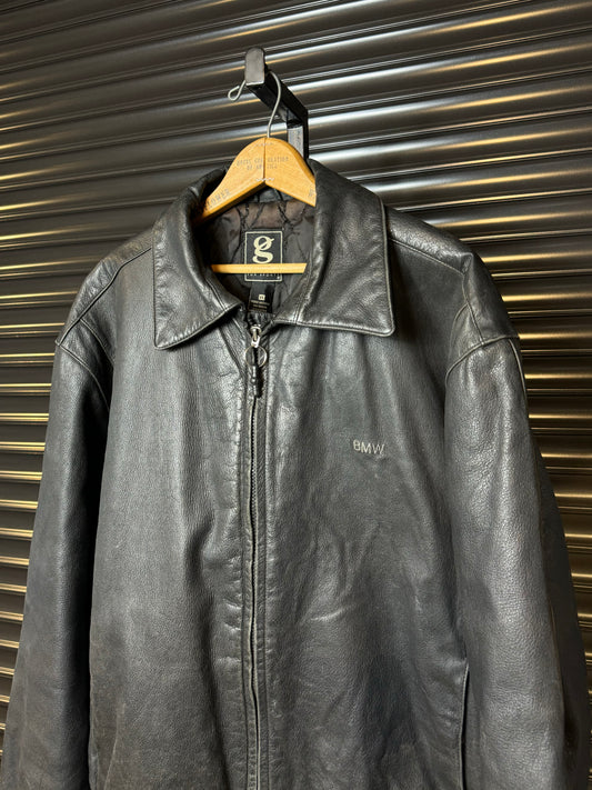 Vintage Embroidered Logo Leather Jacket - XL