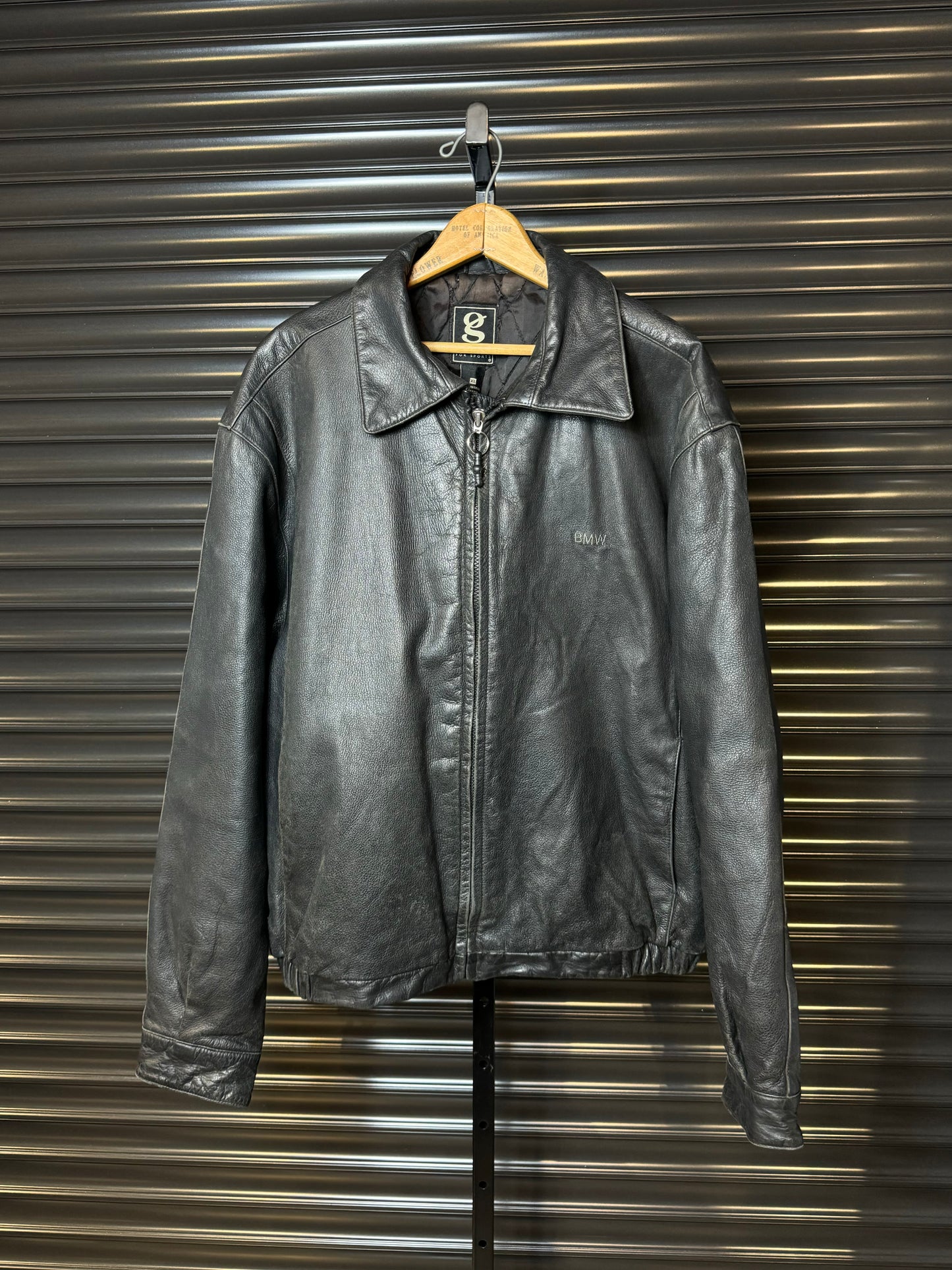 Vintage Embroidered Logo Leather Jacket - XL