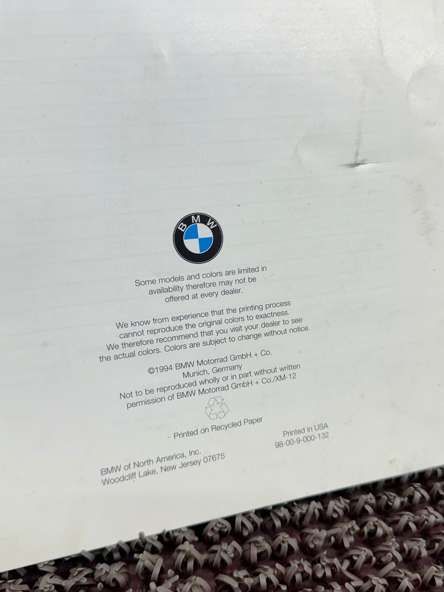 BMW Motorcycles 1994 Mods Color Range Booklet