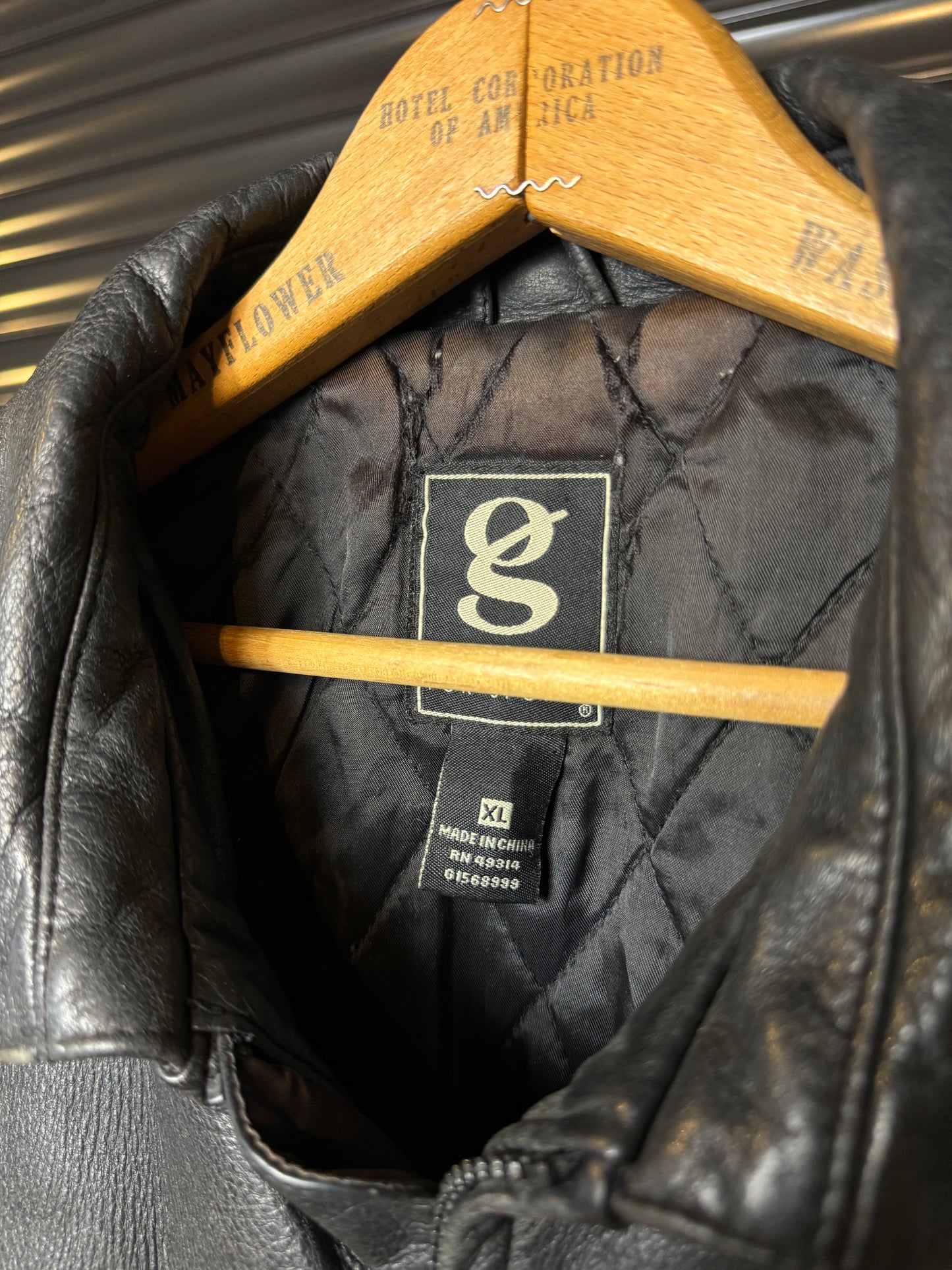 Vintage Embroidered Logo Leather Jacket - XL