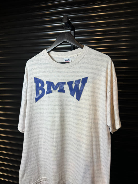 Vintage BMW Spellout Striped Tee - XL