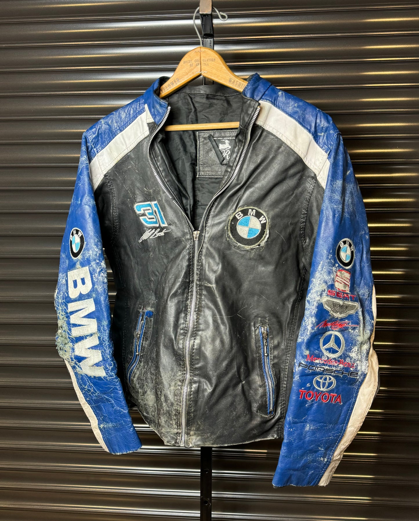 Vintage BMW Distressed Leather Racing Jacket