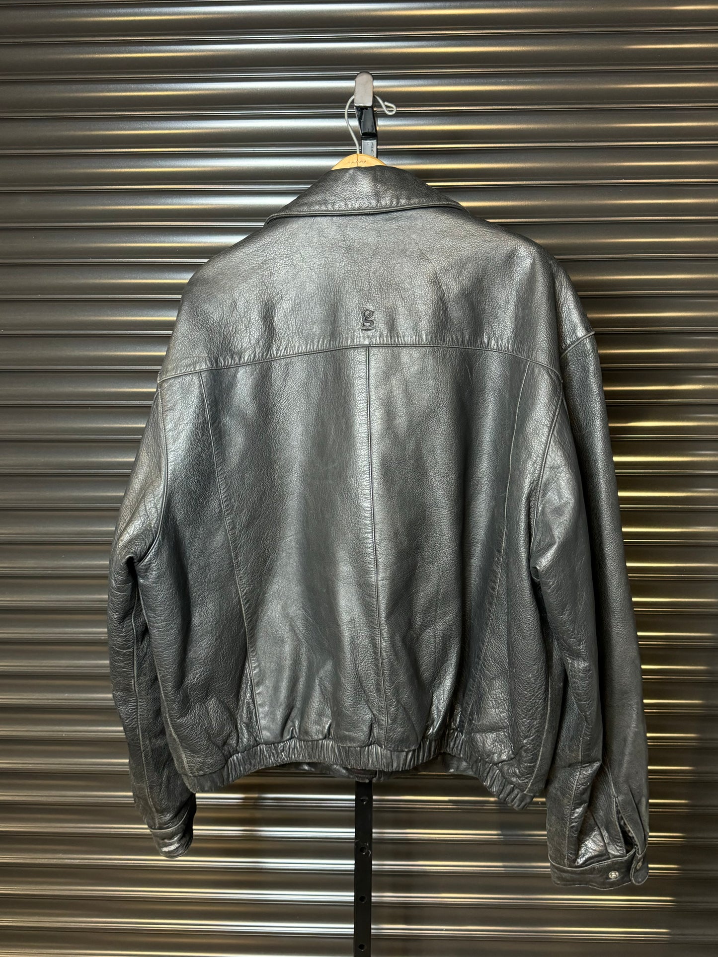 Vintage Embroidered Logo Leather Jacket - XL