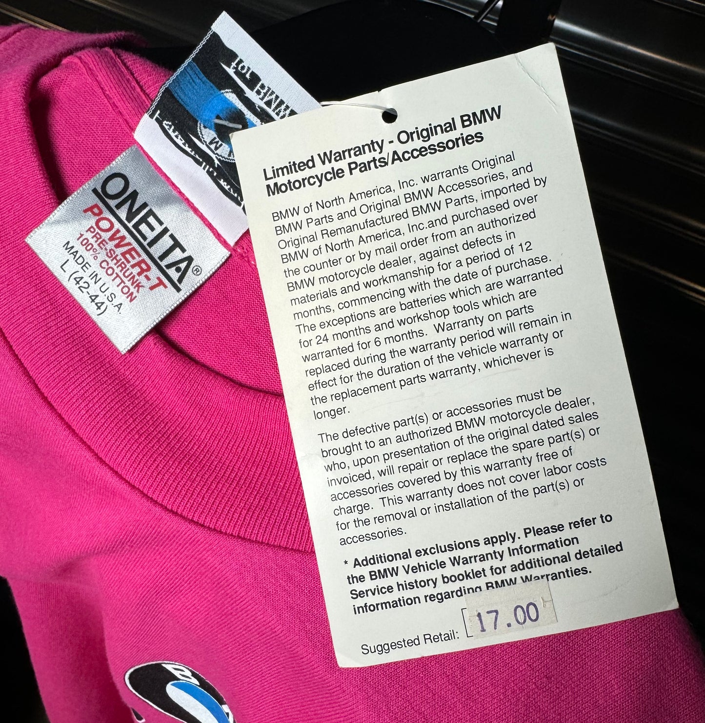 90’s BMW Motorcycles R100GS Pink Tee NWT - Large