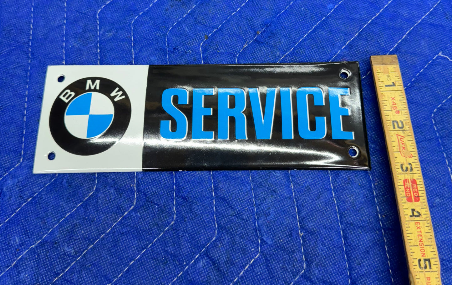 Vintage BMW Service Advertising Sign Die Cut Heavy Metal Porcelain