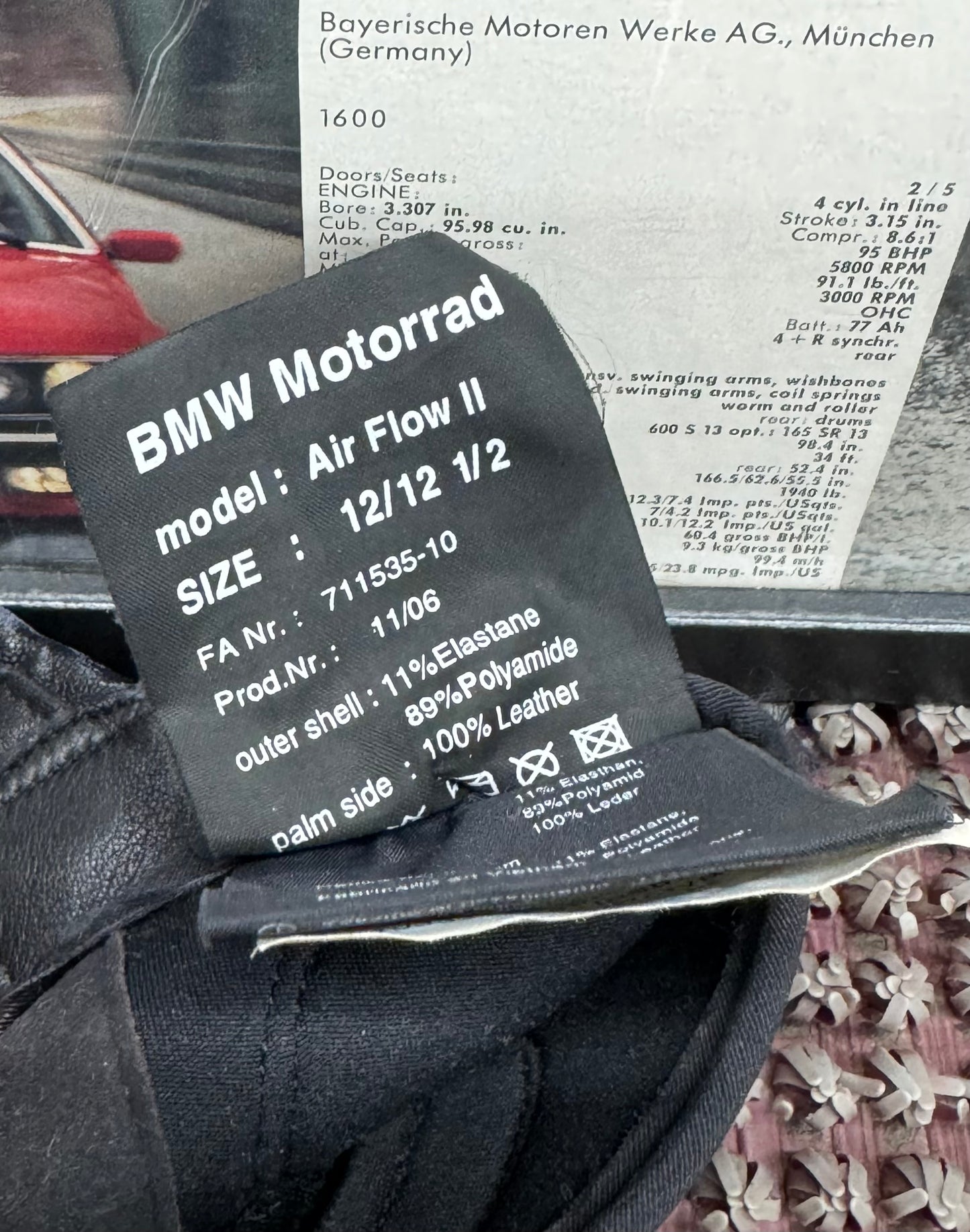 BMW Motorrad 2006 Leather Air Flow ll Gloves - Size 12