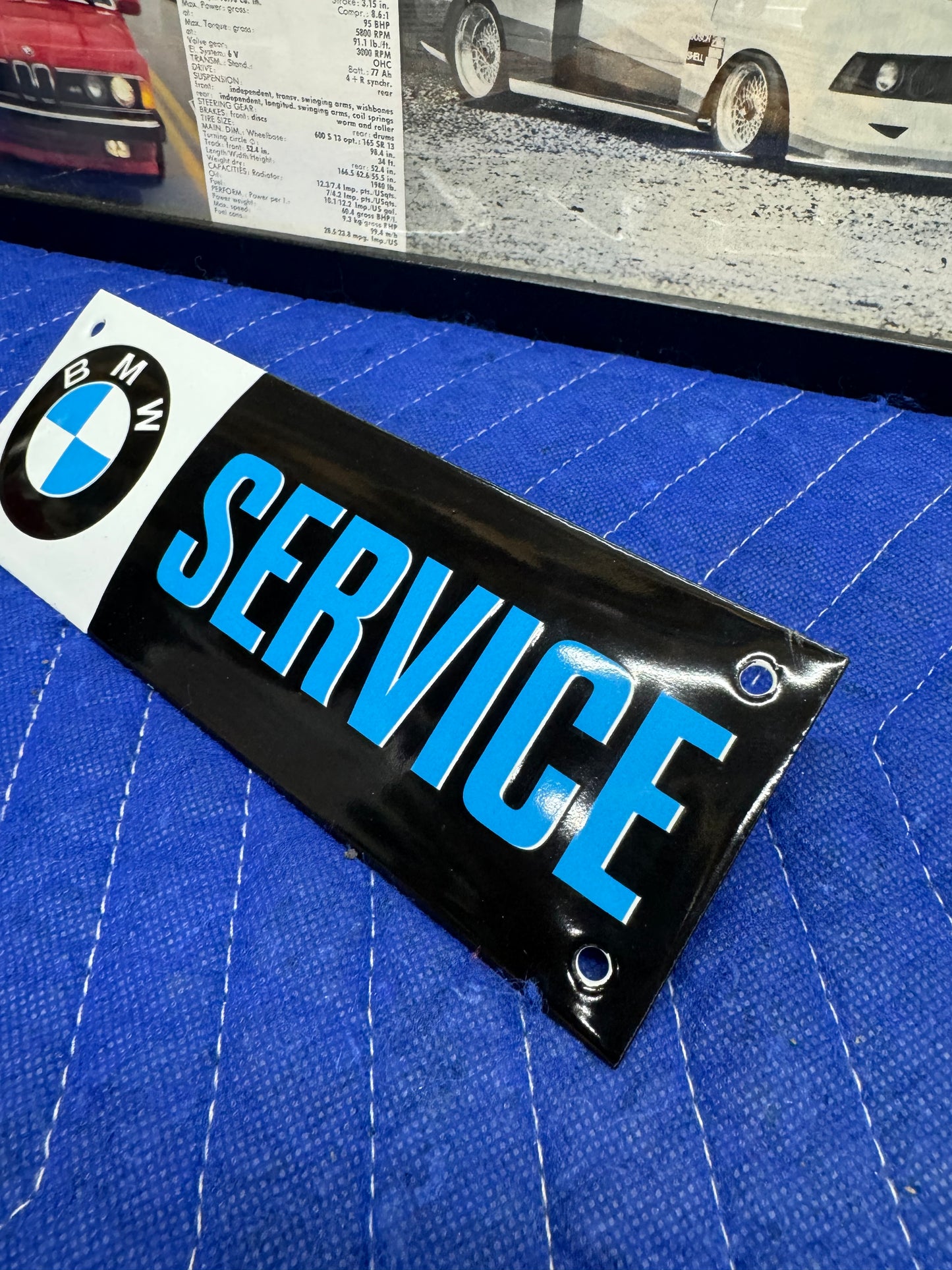 Vintage BMW Service Advertising Sign Die Cut Heavy Metal Porcelain