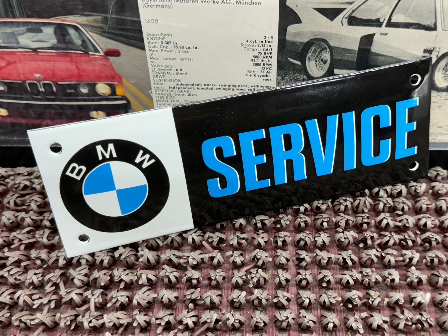 Vintage BMW Service Advertising Sign Die Cut Heavy Metal Porcelain