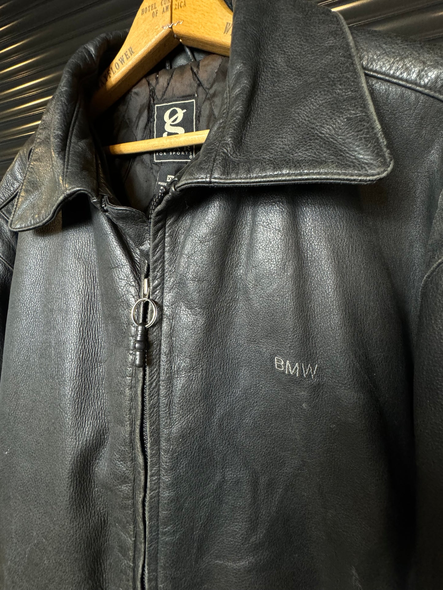 Vintage Embroidered Logo Leather Jacket - XL