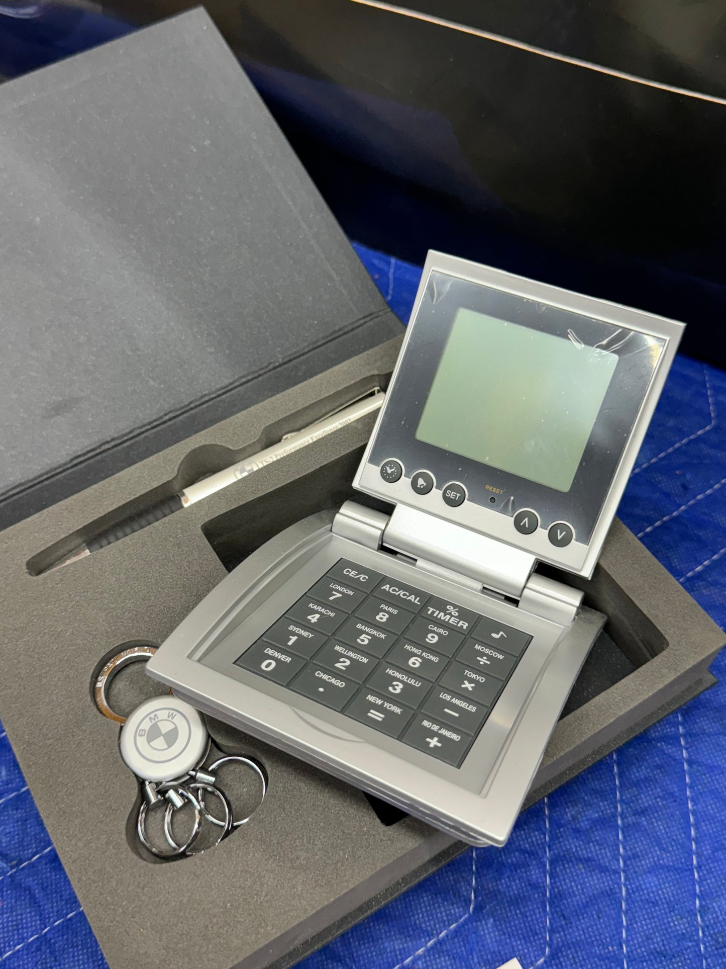 Vintage BMW Technology Promotional Calendar Calculator Keychain Accessory Set